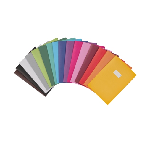 Bunte Ordner in verschiedenen Farben, angeordnet in einem Fächer, einschließlich Gelb, Pink, Blau und Grün.