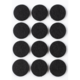 Schwarze Filzuntersetzer in runder Form, angeordnet in einem 3x4-Raster, insgesamt zwölf Stück.