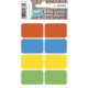 Bunte Etiketten in verschiedenen Farben (rot, orange, blau, gelb, grün) auf einem weißen Hintergrund, beschriftet mit "Home Labels" und "Étiquettes ménagères".