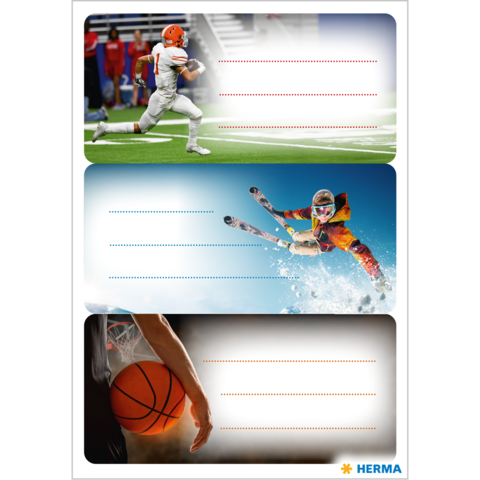 Three athletes in action: a football player, a skier, and a basketball player, each in dynamic poses.