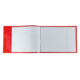 Ein offenes Notizbuch mit linierten Seiten und rotem Einband.