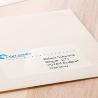 Envelope with transparent address label