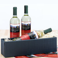 Decorated wine bottles with inkjet bottle labels in a gift basket.