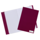 Ein lila Ordner und ein lila Notizbuch liegen nebeneinander. Das Notizbuch hat linierte Seiten.