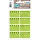 Grüne Etiketten mit schwarzen Blütenmotiven, auf einem Bogen angeordnet. Ideal für die Beschriftung von Haushaltsgegenständen.