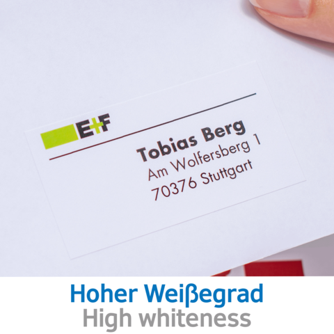 Visitenkarte mit dem Namen Tobias Berg, Adresse Am Wolfersberg 1, 70376 Stuttgart, und dem Hinweis auf hohe Weiße.