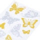 Bunte Schmetterlingsaufkleber in verschiedenen Designs und Farben auf einem weißen Hintergrund.