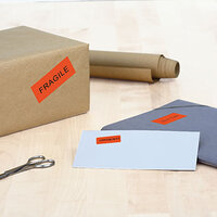 Red labels on the package and envelope
