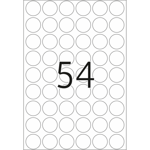 Eine große Zahl "54" in der Mitte eines Rasters mit vielen leeren Kreisen.
