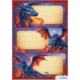 Three dragon illustrations on a colorful background with empty text boxes to fill in. At the top, a dragon breathing fire, and two more dragons below.