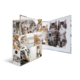 Ein Fotoalbum mit verschiedenen Katzenbildern auf der Außenseite und einer großen Aufnahme von drei Katzen auf der Innenseite.