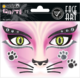 Gesichtsmalset mit Katzenmotiv, einschließlich glitzernder Augenlider, grünen Augen und Pfotenabdrücken. Dermatologisch getestet.