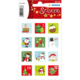 Weihnachtliche Aufkleber mit verschiedenen Motiven wie Geschenken, Weihnachtsbäumen, Schneemann und Santa Claus, nummeriert von 1 bis 12.
