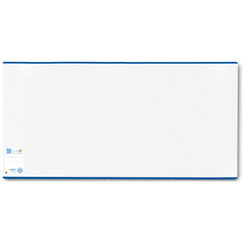 Ein leeres, weißes Whiteboard mit blauen Kanten, bereit für Notizen oder Zeichnungen.