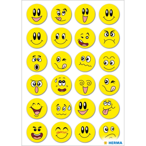 Eine Sammlung von gelben Smileys mit verschiedenen Gesichtsausdrücken, darunter Freude, Überraschung, Traurigkeit und Verspottung.