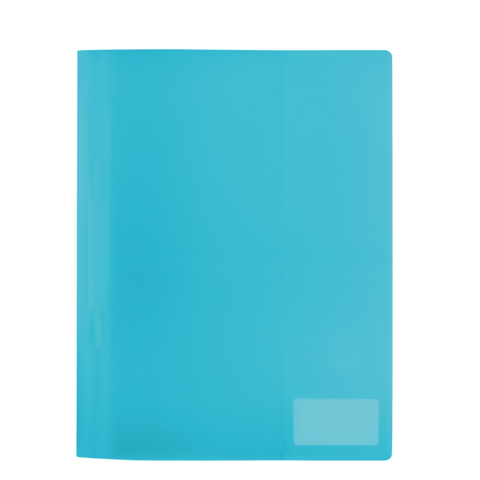 Blauer Ordner mit transparentem Cover, geeignet zur Aufbewahrung von Dokumenten.