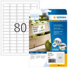 Packung mit selbstklebenden Etiketten, die eine Abbildung von Granny Smith Äpfeln und Preisangaben zeigt. Enthält 2000 Etiketten.