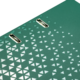 Grüner Ordner mit silbernem, geometrischem Muster aus Dreiecken und zwei Lochungen für die Bindung.