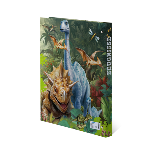A dinosaur and another prehistoric creature in a lush, green environment filled with plants and flying insects.