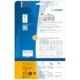 Rückseite einer Verpackung für Etiketten von HERMA, mit Informationen zu Software und Anwendungshinweisen. Enthält QR-Code und Symbole.