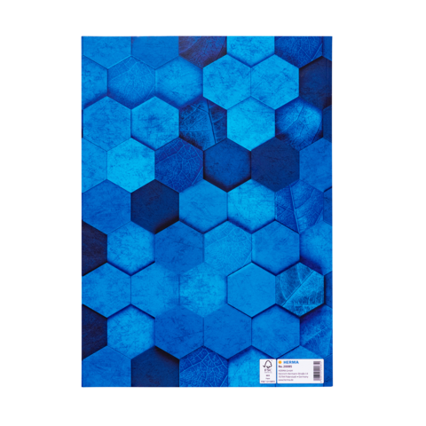 Sechseckige Muster in verschiedenen Blautönen auf einer strukturierten Oberfläche.