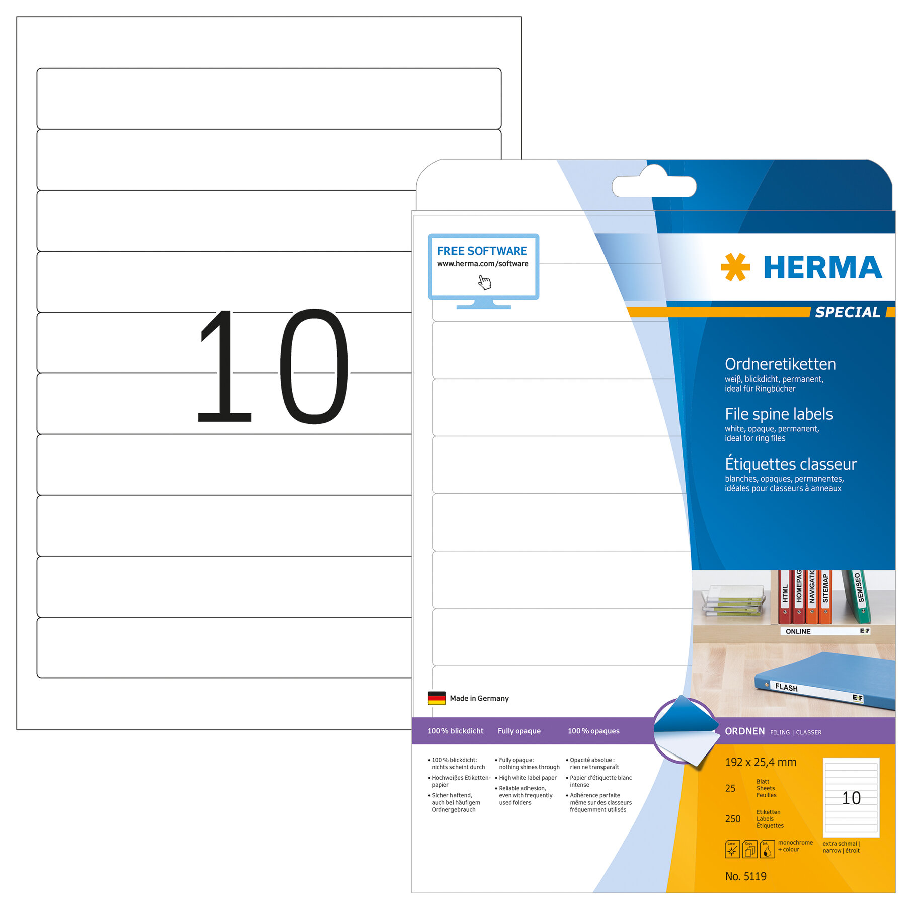 File labels HERMA spine labels, quality since 1906