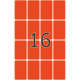 Eine orangefarbene Karte mit der Zahl 16 in der Mitte, umgeben von einem Gitter aus kleineren orangefarbenen Feldern.