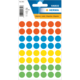 Bunte Etiketten in verschiedenen Farben (rot, blau, grün, gelb) auf einem Bogen, insgesamt 240 Stück, Durchmesser 13 mm.