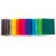 Bunte, transparente Ordner in verschiedenen Farben, angeordnet von links nach rechts, einschließlich Schwarz, Grau, Gelb, Pink, Blau und Grün.