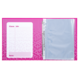 A pink binder with a blank label field for class, year, and name, along with a clear sleeve for documents.