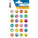 Bunte Aufkleber mit verschiedenen Gesichtsausdrücken, darunter lächelnde, traurige und überraschte Emojis, auf einem Stickerbogen.
