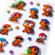 Colorful stickers of turtles wearing various hats and different accessories, including flowers and sunglasses.