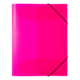 Rosa Klarsichtmappe mit schwarzem Gummibandverschluss.