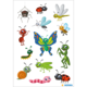 Bunte Insekten und Tiere, darunter eine Schmetterling, Ameisen, Käfer, eine Schnecke und ein Wurm, in verschiedenen Posen und Farben.