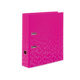 Ein pinker Ordner mit einem geometrischen Muster, der zwei Öffnungen für Kabel und einen Anschluss auf der Vorderseite hat.
