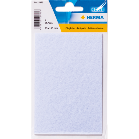 Feltpads in weißer Farbe, verpackt in einer transparenten Hülle mit blauer und gelber Beschriftung. Größe: 75x115 mm.