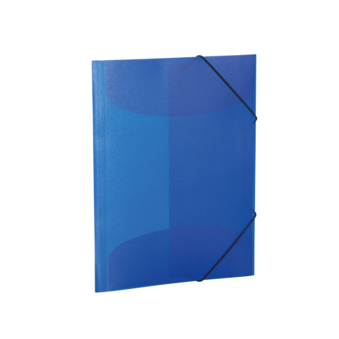 Blaues Ordnersystem mit elastischem Verschluss, geeignet für die Aufbewahrung von Dokumenten oder Unterlagen.