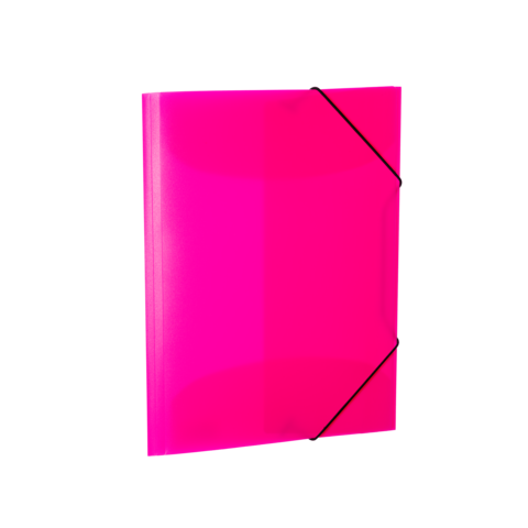 Ein leuchtend pinkfarbener Ordner mit elastischem Verschluss, der für die Aufbewahrung von Dokumenten geeignet ist.