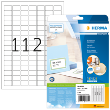 Etikettenpackung mit 112 Etiketten, inklusive Beispieletikett "MR. SUNNY" und Hinweis auf kostenlose Software zur Erstellung von Etiketten.