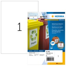 Wetterfeste Etikettenpackung mit Aufklebern für Plastik- und Glasbehälter. Enthält 40 Etiketten, Größe 210 x 87 mm.