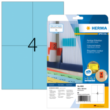 Bunte Etiketten von Herma, Packung mit verschiedenen Farben und Größen, geeignet für Beschriftungen und Organisation.