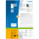 Produktinformationen von HERMA, einschließlich QR-Code, Softwarehinweis und eine Tabelle mit Größenangaben für Etiketten.