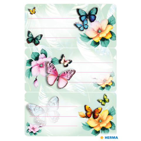 Colorful butterflies and flowers on a decorative background with blank lines for writing.