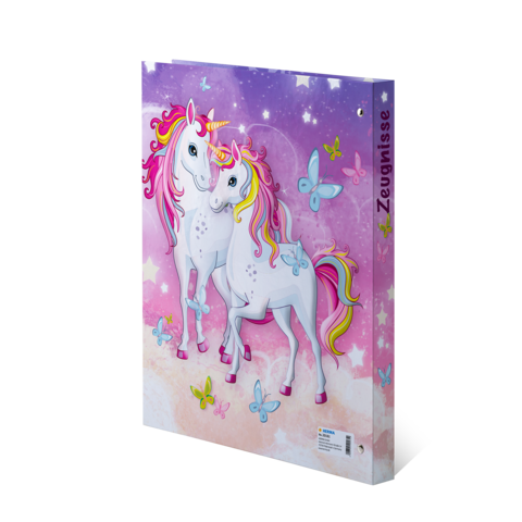 Two unicorns with colorful manes stand against a vibrant, starry background. Butterflies flutter around them.