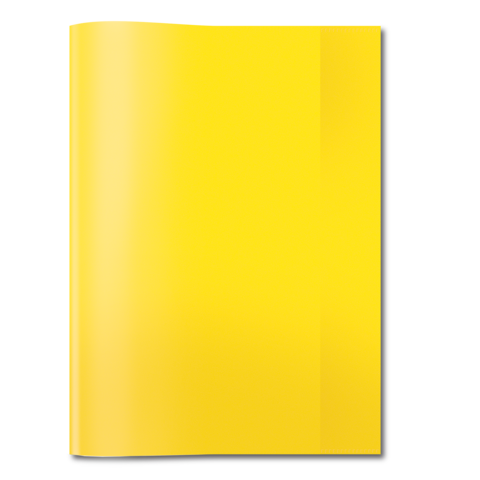 Ein gelbes, glänzendes Notizbuch mit einem geschlossenen Deckel, das auf einer dunklen Oberfläche liegt.