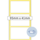 Etikettenlayout mit drei leeren Feldern, Größe 95 mm x 41 mm, auf gelbem Hintergrund.
