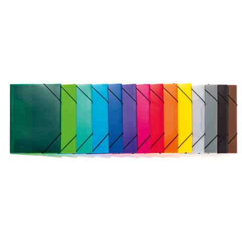 Bunte Ordner in verschiedenen Farben, angeordnet in einer Reihe. Die Farben umfassen Grün, Blau, Lila, Rot, Gelb und mehr.