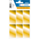 Blatt mit 18 goldenen Etiketten, jeweils 26 x 54 mm, auf einer Trägerfolie. Ideal zum Beschriften und Organisieren.