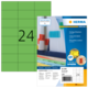 Grüne Etiketten mit der Nummer 24, verpackt in einer Herma-Verpackung. Enthält Informationen zu farbigen Etiketten und Software.