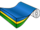 A roll of colorful paper in blue, yellow, and green, partially unrolled, with a white cardboard tube at one end.
